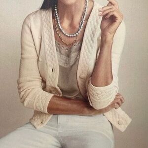 NWOT CAbi Cardigan Retro Sweater Grandma Popcorn Knit Cream Small, #6169